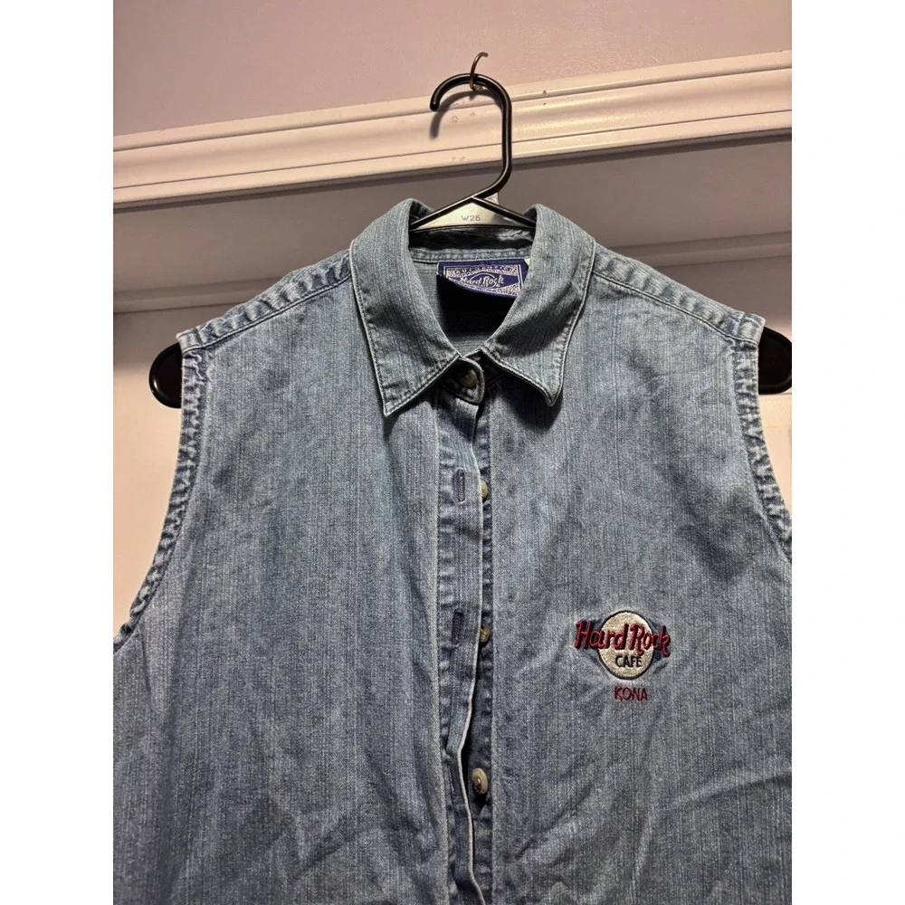 Vintage "Kona" Hawaii 90s Hard Rock Cafe Denim button up Women's sleeveless‎ - Picture 7 of 7